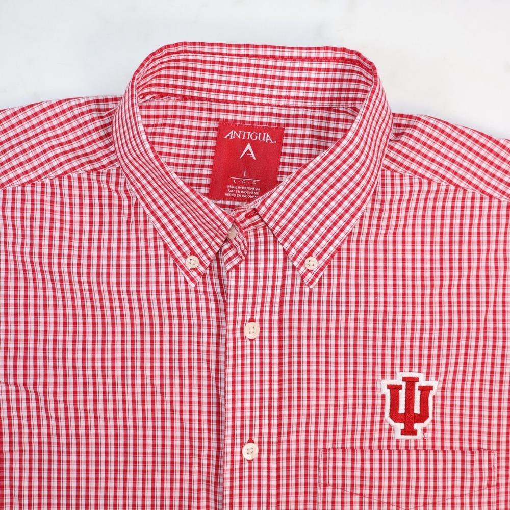 Antigua Indiana University Hoosiers Mens Large Red Gingham Button Down Shirt L